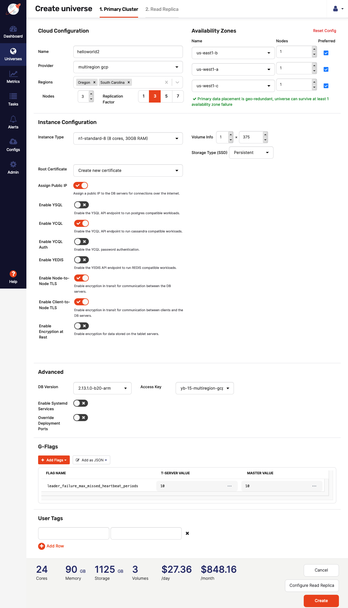 Create multi-region universe on GCP